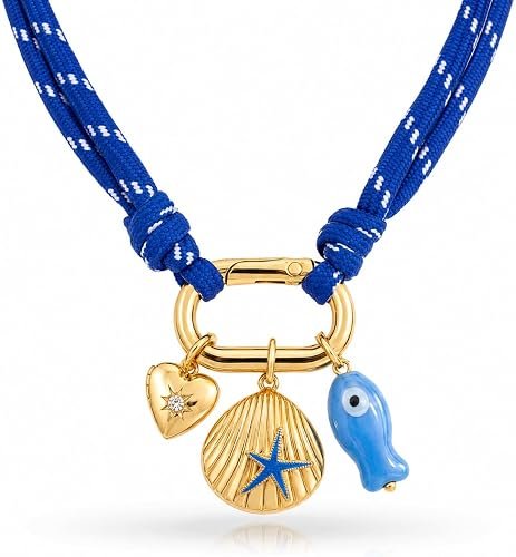 Summer Fish Shell Heart Pendant Cord Necklace Beach Coastal Jewelry Gift