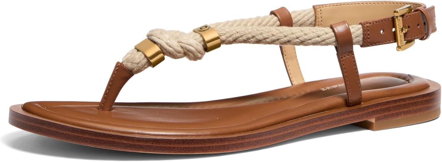 Michael Kors womens Hera Flat Thong sandals in leather luggage color