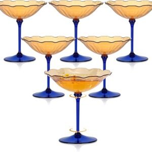 6 Pcs Plastic Martini Glasses 7oz in Amber and Blue