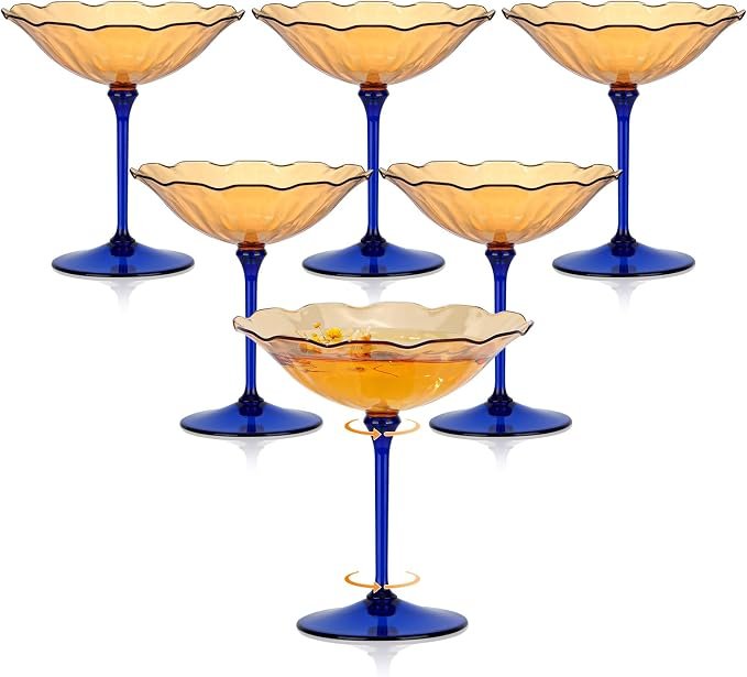 6 Pcs Plastic Martini Glasses 7oz in Amber and Blue