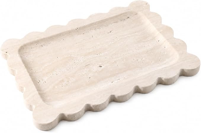 Beige Travertine Marble Decorative Vanity Tray for Cosmetics and Jewelry